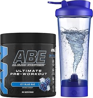 Bundle ABE Pre Workout 375g + Electric Shaker | All Black Everything Pre Workout Powder, Energy Drink, Physical Performance, Creatine, Beta Alanine, Caffeine (ICY Blue Raz)