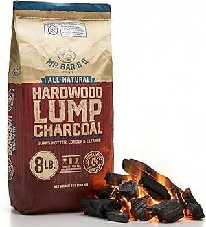 8 LB. All Natural Hardwood Lump Charcoal by Mr. Bar-B-Q - Premium Natural Charcoal for Grilling, BBQ, Smoking, Kamado & Kettle Grills - Burns Hotter & Longer - Smoky Flavor, Low Ash & Easy to Light