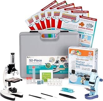 AMSCOPE-Kids 120X-1200X White Metal Arm Starter Kids Student Microscope Kit with Water Purification Activity Kit and Experiment Cards - M30-ABS-KT2-W-KVB1
