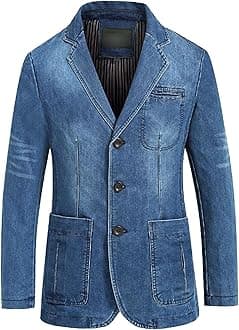 Mens Two Button Denim Suit Jacket Slim Fit Autumn Blazer Sport Coat Lapel Vintage Jean Suits Jackets