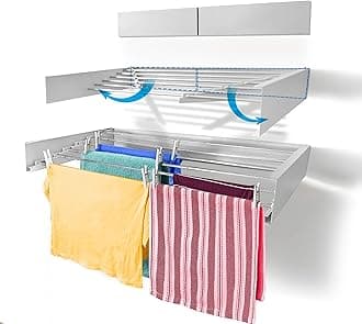 Step Up Laundry Drying Rack, Wall Mounted, Retractable Clothes Drying Rack, 25kg Capacity, 6 metres with Wall Template and Long Drill Bit - 100cm WHITE