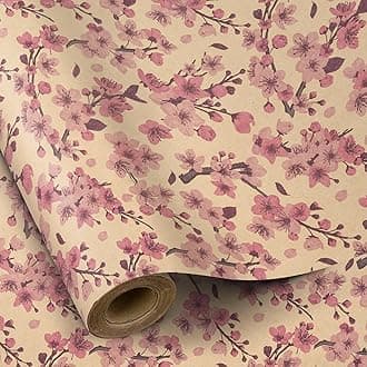 RUSPEPA Cherry Blossom Wrapping Paper Roll for Women Girls, Mini Roll, Pink Sakura Floral Kraft Gift Wrap Paper Perfect for Spring, Wedding, Birthday and Special Occasions, 17 Inches x 32.8 Feet