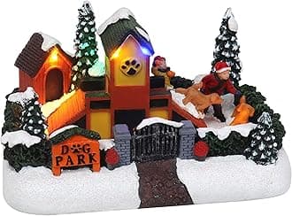 Christmas Dog Park Tabletop Display - Lighted Musical Snow Village - Perfect Addition to Your Christmas Indoor Decorations & Holiday Collections