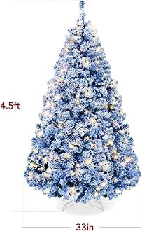 Best Choice Products Pre-Lit Blue Christmas Tree, 4.5ft Artificial Flocked Full Fir Tree, Holiday Decoration w/ 200 Lights, 400 Branch Tips