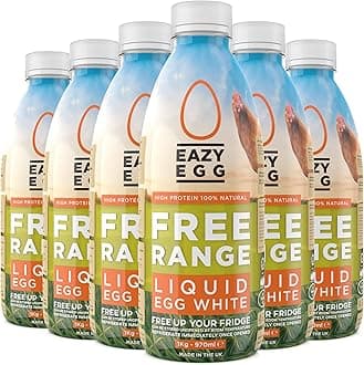 Eazy Egg Free Range Egg Whites Liquid 6 x 1L | Made in the UK from Eggs Free Range | Ambient Storage & 6 Month Shelf Life | For Baking, Shakes, Omelettes & Cocktails