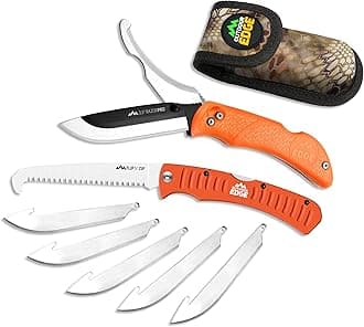 RazorPro Double Blade Hunting Knife with Flip N’ Zip Bone Saw – Folding Knife with Gutting Blade & Replaceable RazorSafe Skinning Edge, Includes Camo Nylon Sheath