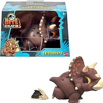 Mattel Jurassic World Bite Club Dinosaur Action Figure & Accessory, Triceratops Chubby-Stylized Toy Collectible