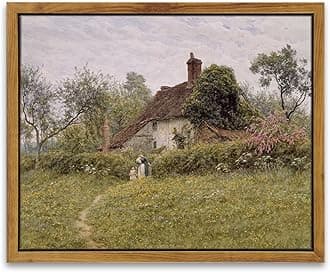 InSimSea Framed Canvas Wall Art, Vintage Decor, Classical Landscape Watercolour Painting, Rustic Wall Decor for Living Room, Bedroom, Farmhouse, Bathroom, 8"x10"