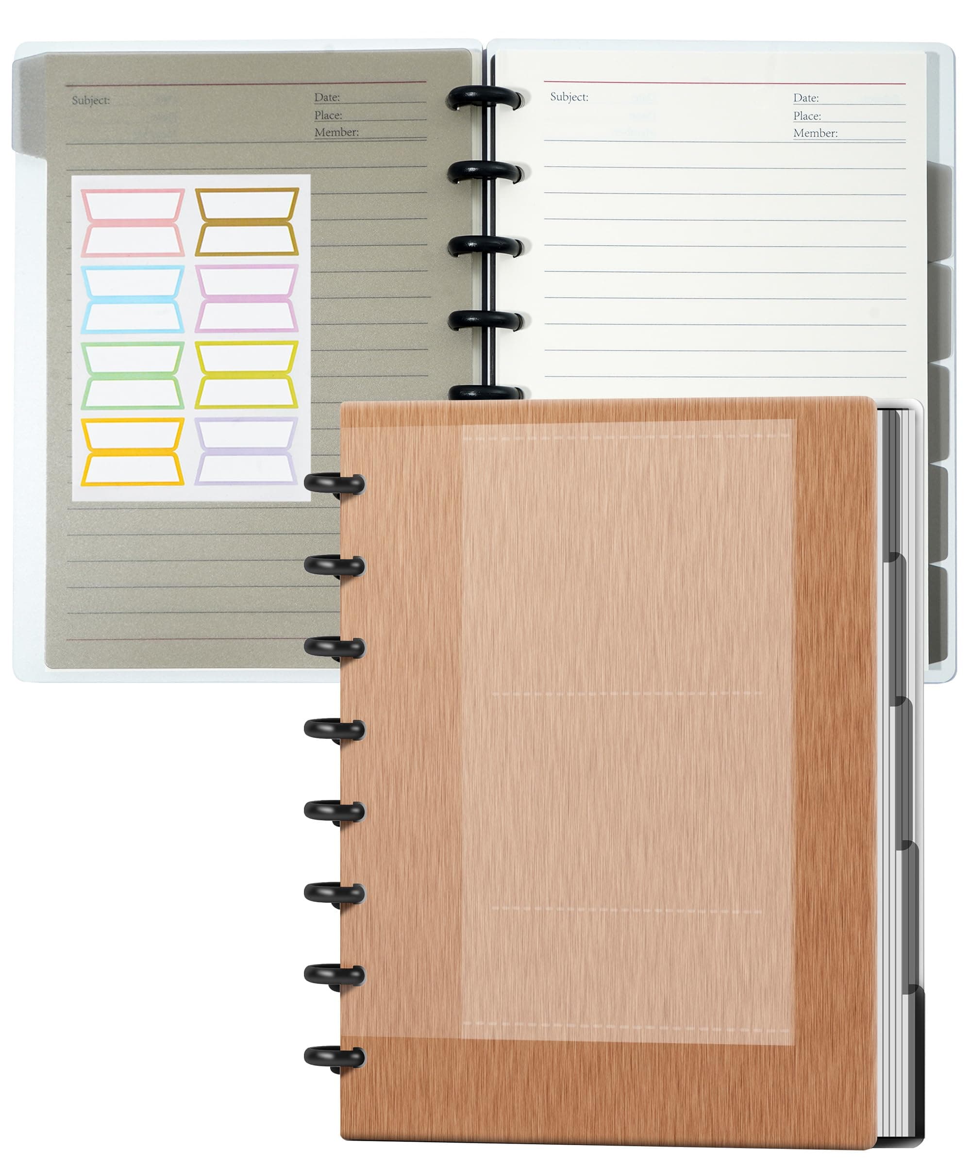 Yoment Discbound Notebook Customizable Spiral Journal Refillable 5 Subject Notebook with Removable Pages 120 Wide Ruled Disc Planner with 6 Binder Dividers & 16 Tabs for Work Meeting School