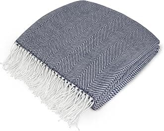 Herringbone Blanket Throw with Fringe,Faux Cashmere Knitted Throw with Tassels for Couch Bed,Decorative Farmhouse Soft Lightweight Plush Fuzzy Cozy,50x60,Herringbone - Navy Blue