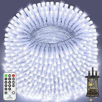 120M 1000 LED Fairy Lights Outdoor String Lights Plug in Extra Long Christmas Lights Waterproof with Remote Timer 8 Modes for Outside Garden Patio Party Wedding Yard Tree Decorations Cool White