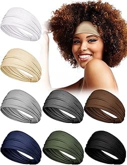 WILLBOND 8 Pcs Wide Twist Headband for Women Non Slip Stretchy Hairband Elastic Knotted Turban Hair Bands Solid Color Headwrap for Women Yoga Workout Running Hair Accessory