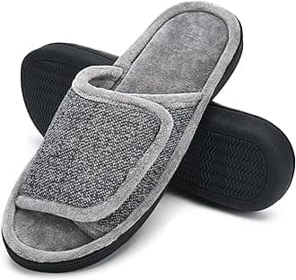 DL Adjustable Men's Memory Foam Slippers, Comfy Indoor Outdoor, Breathable Slide Bedroom Slippers Size 7-14