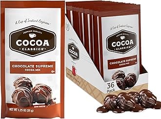 Cocoa Classics Chocolate Supreme Cocoa Mix | Just Add Hot Water | Make Hot or Iced Cocoa | Gluten Free & Kosher Dairy Friendly | 1.25oz Packets (Pack of 36)