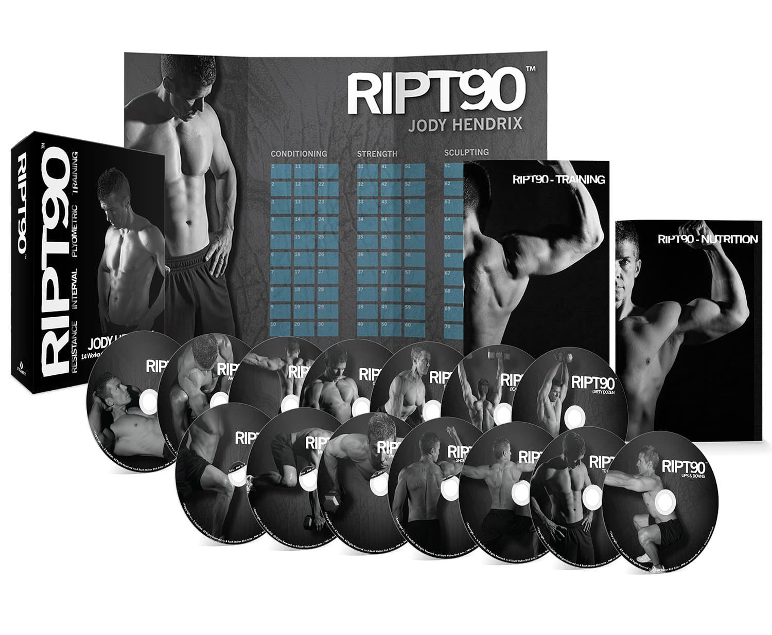 RIPT90: 90 Day 14 DVD Workout Program with 14 Exercise Video + Training Calendar & Fitness Guide and Nutrition Plan