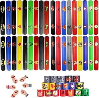 36Pc Superhero Party Bags Fillers Kids Slap Bands,Superhero Avengers Bands Bracelets Wristband Favours for Girls Boys Bag Birthday Classroom Gifts