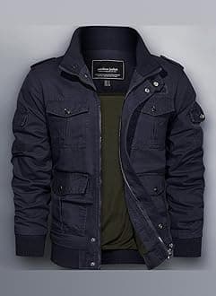 Men's Casual Cotton Military Bomber Jacket Winter Outerwear Windbreaker Cargo Jacket Multi Pockets