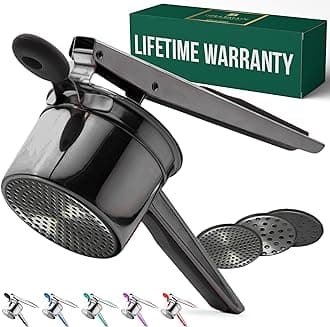 Bellemain 15 oz Large Potato Ricer | Heavy-Duty Stainless Steel Potato Ricer & Masher | Perfect for Mashed Potatoes | Ricer Kitchen Tool with 3 Interchangeable Discs (Metallic Black)
