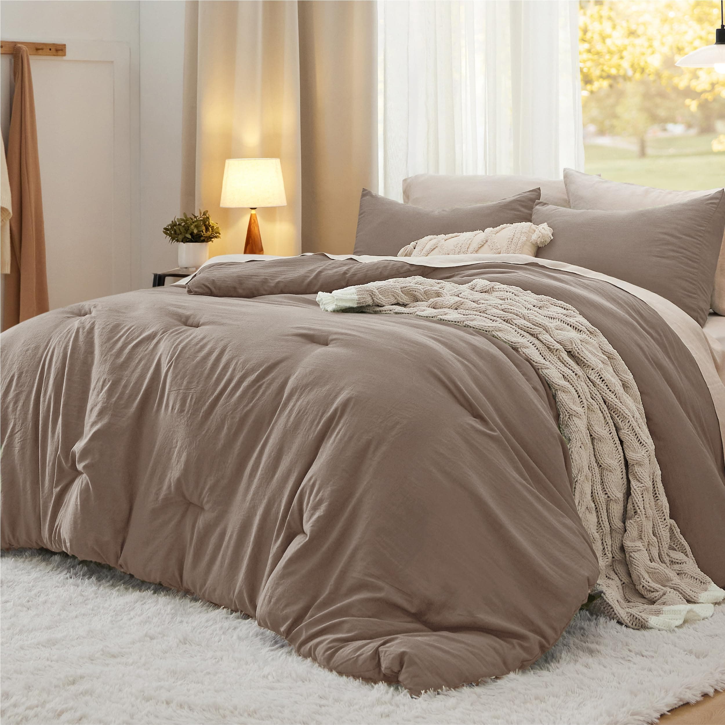 Bedsure King Comforter Set, Brown Soft Prewashed Bedding for All Seasons, 3 Pieces GentleSoft™ Bed Set, 1 Lightweight Comforter (104"x90") and 2 Pillowcases (20"x36")