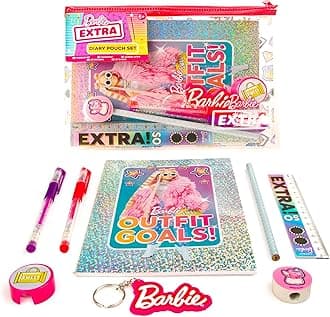 Extra Diary Pouch Set | Stationery Set for Girls | Includes Notebook, Glitter Gel Pens, Mini Ruler & Keyring | Cute Accessories for School, Travel & Gifts |