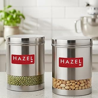 HAZEL Stainless Steel Containers Set For Kitchen Storage Transparent See Through Matt Finish Storage Jars Dabba, Set of 2, 2200 ML Each, Silver