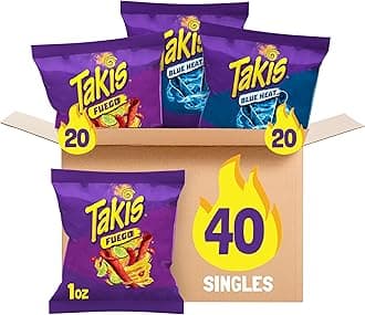 40 pc / 1 oz Variety Pack - Fuego & Blue Heat Flavored Rolled Tortilla Chips - (20) Fuego, (20) Blue Heat - Perfect for Tailgates, Parties, or the Office