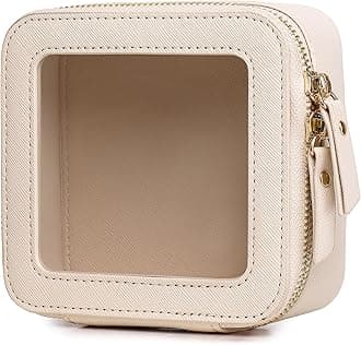 Small Clear Makeup Bag for Women Mini Cosmetic Bag Travel Toiletry Bag Purse Organizer with Zipper Car Essentials (Beige, Mini)