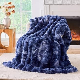 BENVWE Fluffy Faux Fur Throw Blanket for Couch, Soft Plush Thick Cozy Fuzzy Luxury Minky Bubble Blanket for Home Living Room Decor Gift for Women, Tie-dye Blue, 51" x 63", 1100GSM
