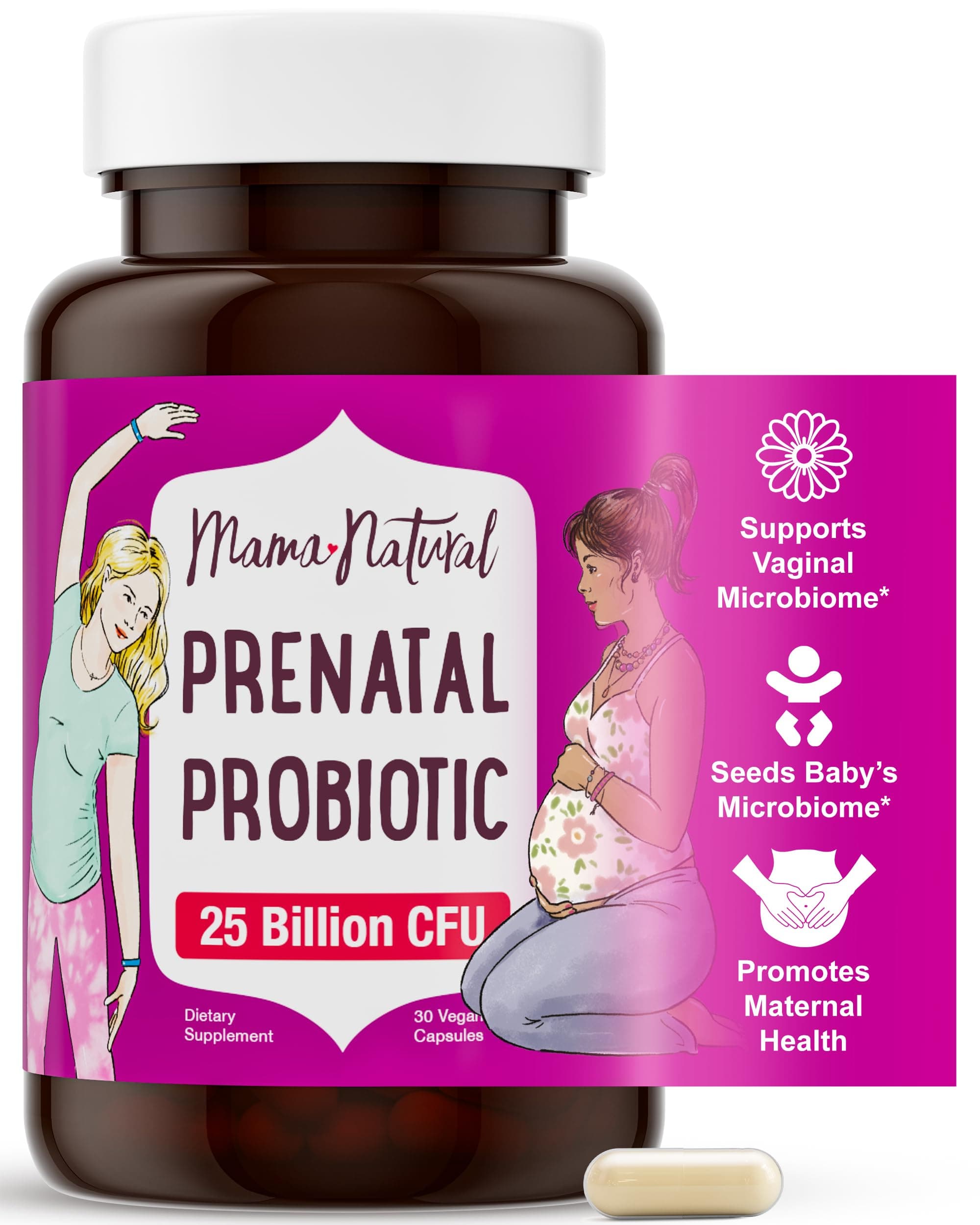 Mama Natural Prenatal Probiotics for Women – Gut & Immune Support for Pregnancy, Breastfeeding & Postpartum* | 25 Billion CFU, 12 Strain Probiotic & Prebiotic Blend to Support Mom and Baby