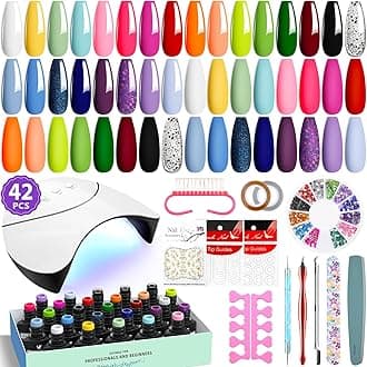 42 Pcs Gel Nail Polish Kit With U V Light 24 Colors Bright Pink Orange Green Glitter Blue Purple For Beginners Gifts Women Diy At Home