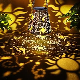Toodour Solar Lantern Outdoor, Hanging Solar Outdoor Lights Garden Decor, Waterproof Hollow Out Retro Metal Sun & Moon Decorative Lights for Patio, Balcony, Yard, Walkway, Outdoor Decor