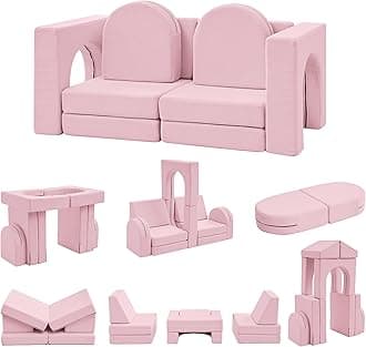 wanan Kids Couch 10PCS, Toddler Couch with Modular Kids Couches for Playroom Bedroom, 10 in 1 Multifunctional Toddler Couches for Playing, Indoor Kid Sofa for Boys Girls (Corduroy Pink)