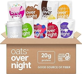 Oats Overnight Fruit Variety Pack - High Protein, High Fiber Breakfast Protein Shake - Gluten Free, Non GMO, Protein Oatmeal - Fruity Cereal, Chocolate Covered Banana & More (8 Pack + Shaker Bottle)