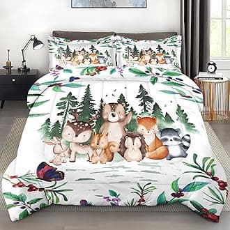 Comforter Set King Size, Woodland Animal Bird Soft 3 Pcs Bedding for Kids and Adults, Fox Cute Bear Comforter Set with Pillowcase, for Bedroom Bed Decor