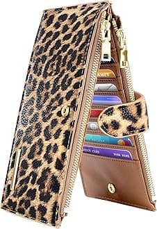 Womens RFID Blocking Large Capacity Wallet Multi Card Organizer Bifold Wallet for Women with Zipper Pocket, Light Leopard, Large, Modern