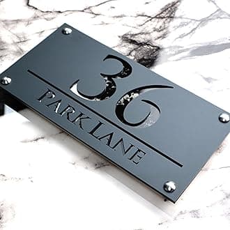 K SMART SIGN | LUXE H3 F32 | House Numbers Plaques House Numbers Door Laser Signs Number Name Personalised Plaques For Outside 3D Laser Cut acrylic Mirrored Marble (Dark Gray & Black Marble)
