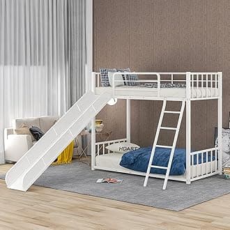 Generic Home Decoration Art Metal Bunk Bed Twin, With Slide And Ladder, White - Powder Coated