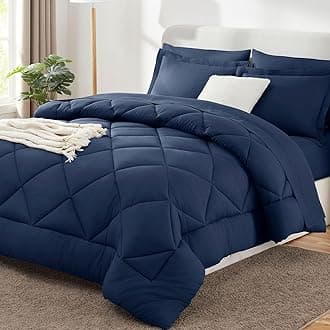 CozyLux California King Comforter Set Navy Blue - Cal King Bed in a Bag 7 Pieces, Luxury Soft Bed Set for All Seasons, Bedding Set with Down Alternative Comforter, Sheets, Pillowcases & Shams