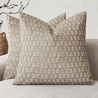 Foindtower Set of 2 Decorative Vintage Floral Print Throw Pillow Covers Neutral Modern Farmhouse Cushion Covers Boho Home Decor for Sofa Chair Couch Bedroom Living Room,18×18 Inch,Tan Taupe