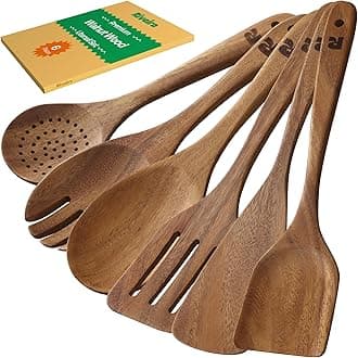 RiveiraWalnut Wooden Spoons for Cooking Set of 6 – Natural Walnut Wooden Cooking Utensils, Wooden Spatula, Wooden Spoon - Premium Quality Wooden Utensil Set for Non-Toxic Cooking