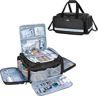 Trunab First Responder Bag - Empty, Professional Medical Supplies Bag with Inner Dividers for Home Health Nurse, Community Care, EMT, EMS - Black - Patented Design