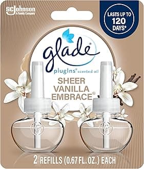 Glade PlugIns Refills Air Freshener, Scented and Essential Oils for Home and Bathroom, Sheer Vanilla Embrace, 1.34 Oz, 2 Count