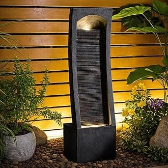 42.3" H Water Feature Outdoor Faux Slate Contemporary Waterfall Fountain Indoor for Garden, Backyard, Deck, Porch and Home Art Decor Large Outdoor Fountain with Lights