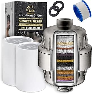20 Stage Shower Filter with Vitamin C E for Hard Water - High Output Shower Water Filter to Remove Chlorine and Fluoride - 2 Cartridges Included -Consistent Water Flow Showerhead Filter
