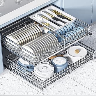 IMPREC Slide Pull Out Drawers, Double Tier Roll Out Wire Basket Drawers Kitchen Cabinet Slide Out Storage Pot And Pan For Kitchen (Color : Silver, Size : 750)