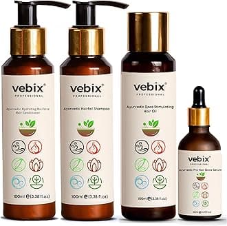 Vebixprofessional Customized Hairfall Control Regimen Ayurvedic 4 Product Kit | Anti Shampoo - Hair Oil, Keratin Conditioner & Growth Serum 350Ml (All Types)