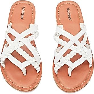 Veittes Women's Flat Slide Sandals - Fashion Slip On Braided Plait Toe Thong Strappy Spring Summer Shoes.(2307001,WT/MF,5.5 UK)