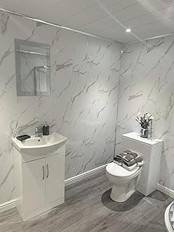 DBS Bathrooms White Marble 8mm PVC Bathroom Wall Panels, Shower Wet Wall, Kitchen Cladding (25 Panels)