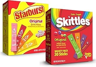 Skittles & Starburst Singles To Go Original & Starburst Flavors, 60 Count Variety Pack, Watertok Powdered Drink Mix, Zero Sugar, Low Calorie, Includes 4 Tropical & 4 Starburst Flavors