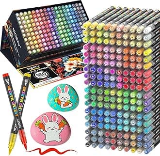 NICETY 180 Acrylic Paint Markers, Acrylic Paint Pens Brush Tip for Rock Painting, Wood, Glass, Stone, Canvas, Ceramic, Fabric - Acrylic Markers DIY Craft & Art Supplies for Adults, Artists